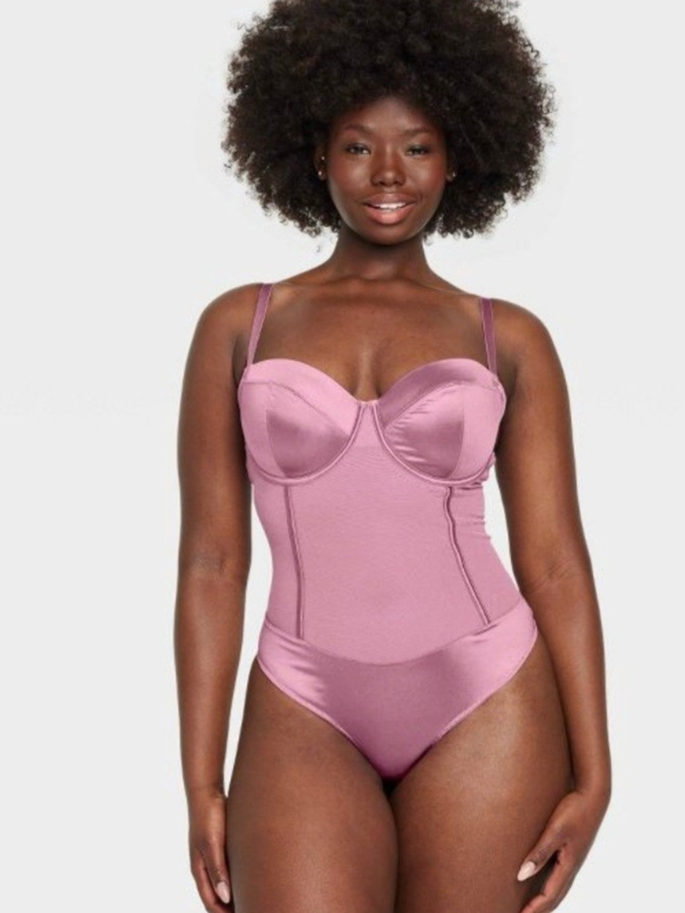 Auden Mauve Satin-Trim Underwire Bodysuit
